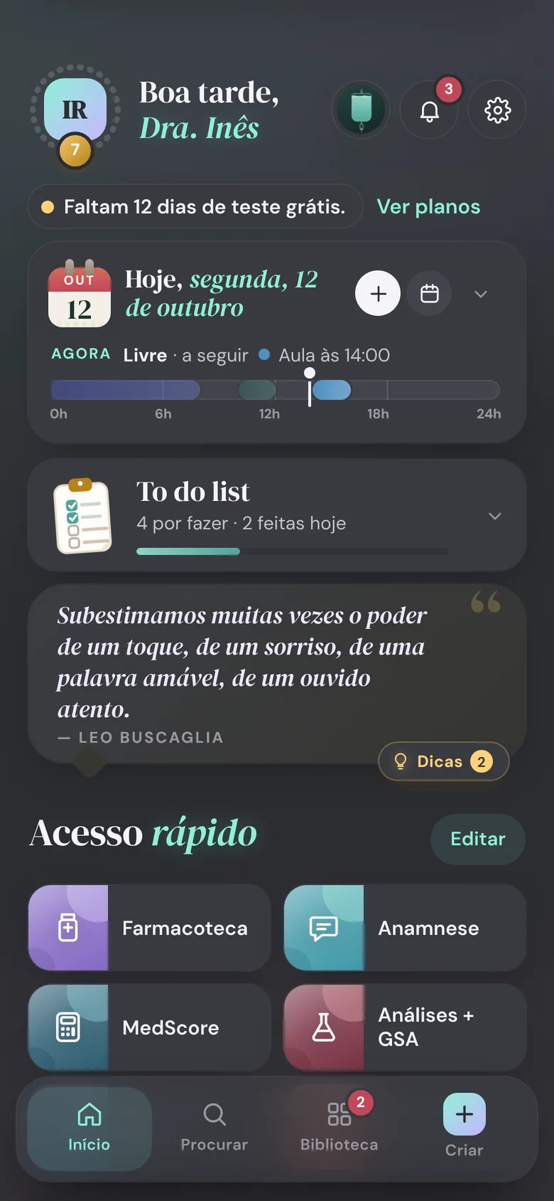 Início no tema escuro, no telemóvel